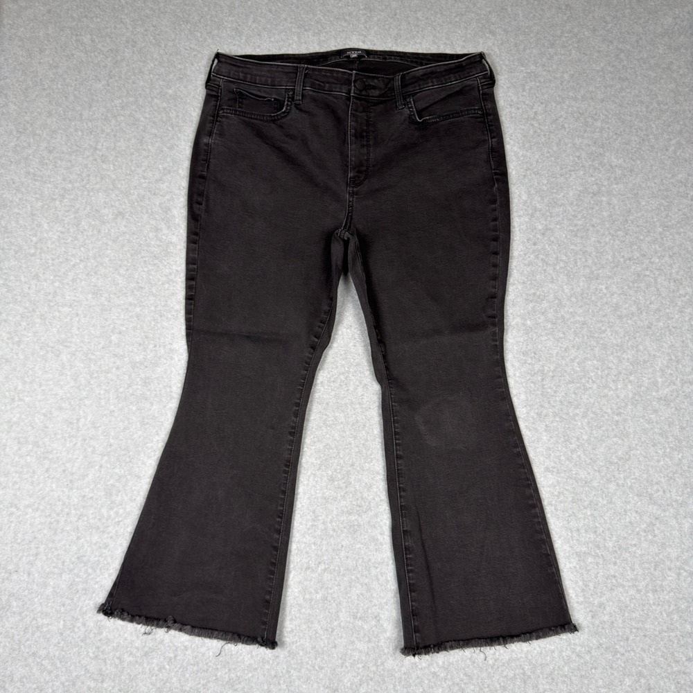 NYDJ Black Lift Tuck Technology Flare Cropped Raw Hem Jeans 14P Petite